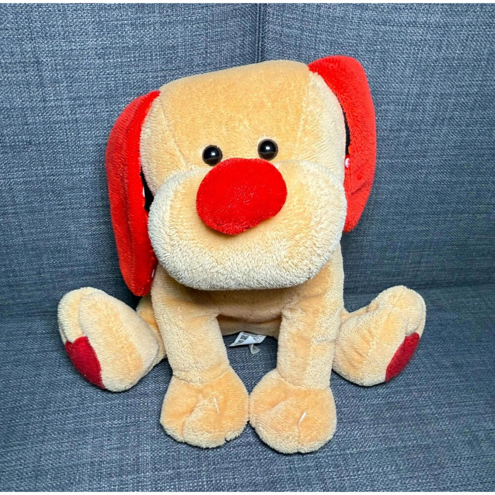 DanDee‎ Tan Dog Plush Red Heart Feet Valentine Satin Ears Puppy Stuffed 9"